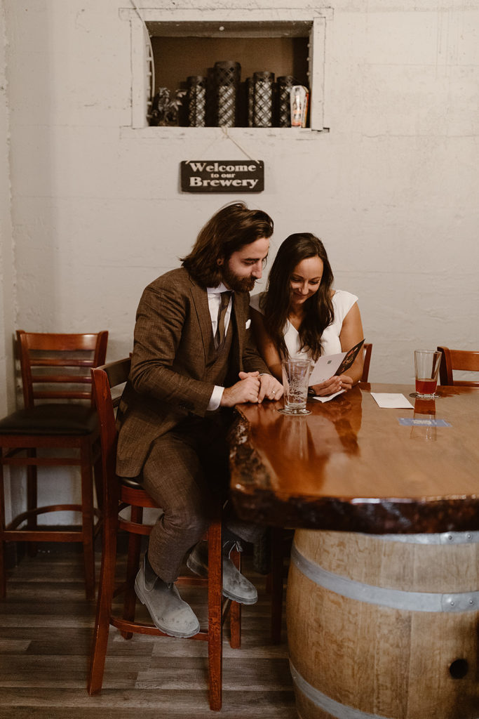 A couple order beer together during their Samuel H Boardman State Park Elopement