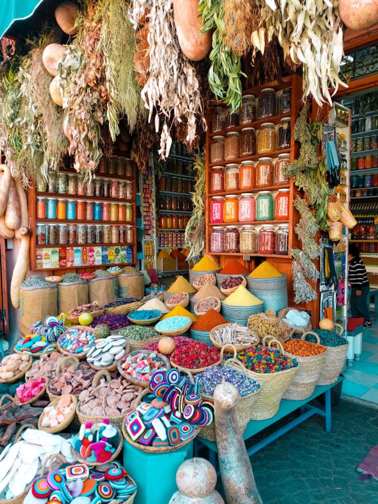 A stall in Morocco sells spices