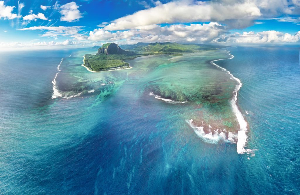 An aerial view of Mauritius, an island off the coast of Africa